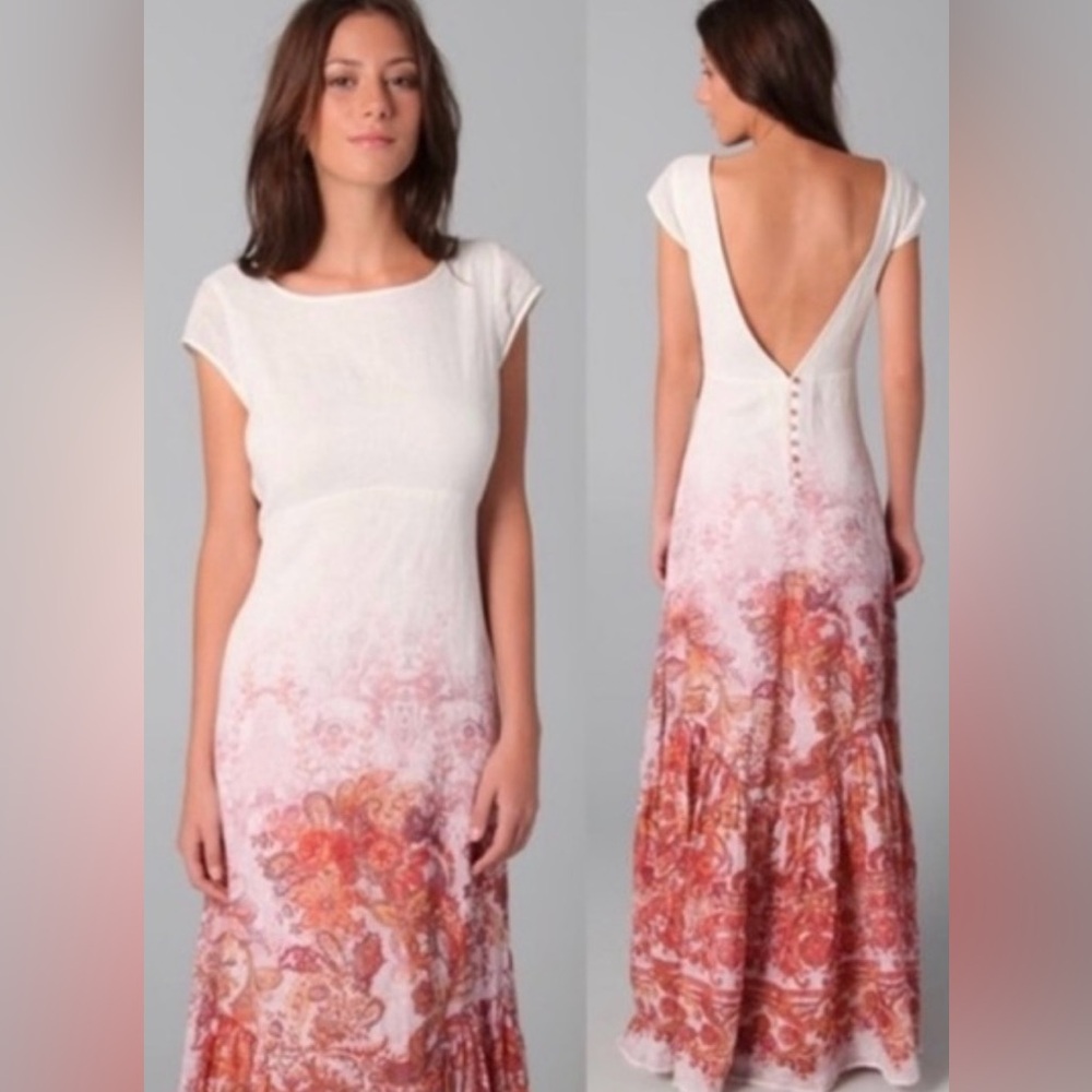 Free People Shadows Paisley Ombre Backless Maxi Dress Size 4